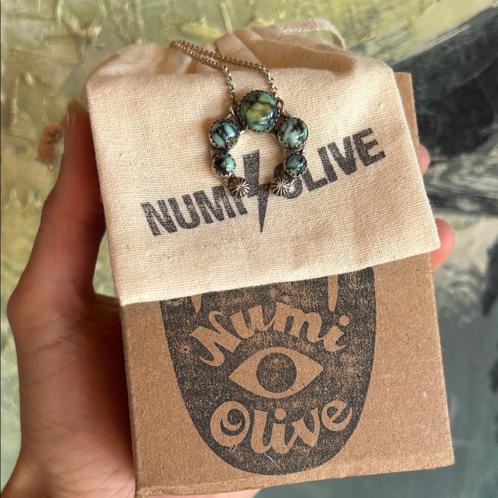 Numi Olive sterling silver Naja turquoise Necklace